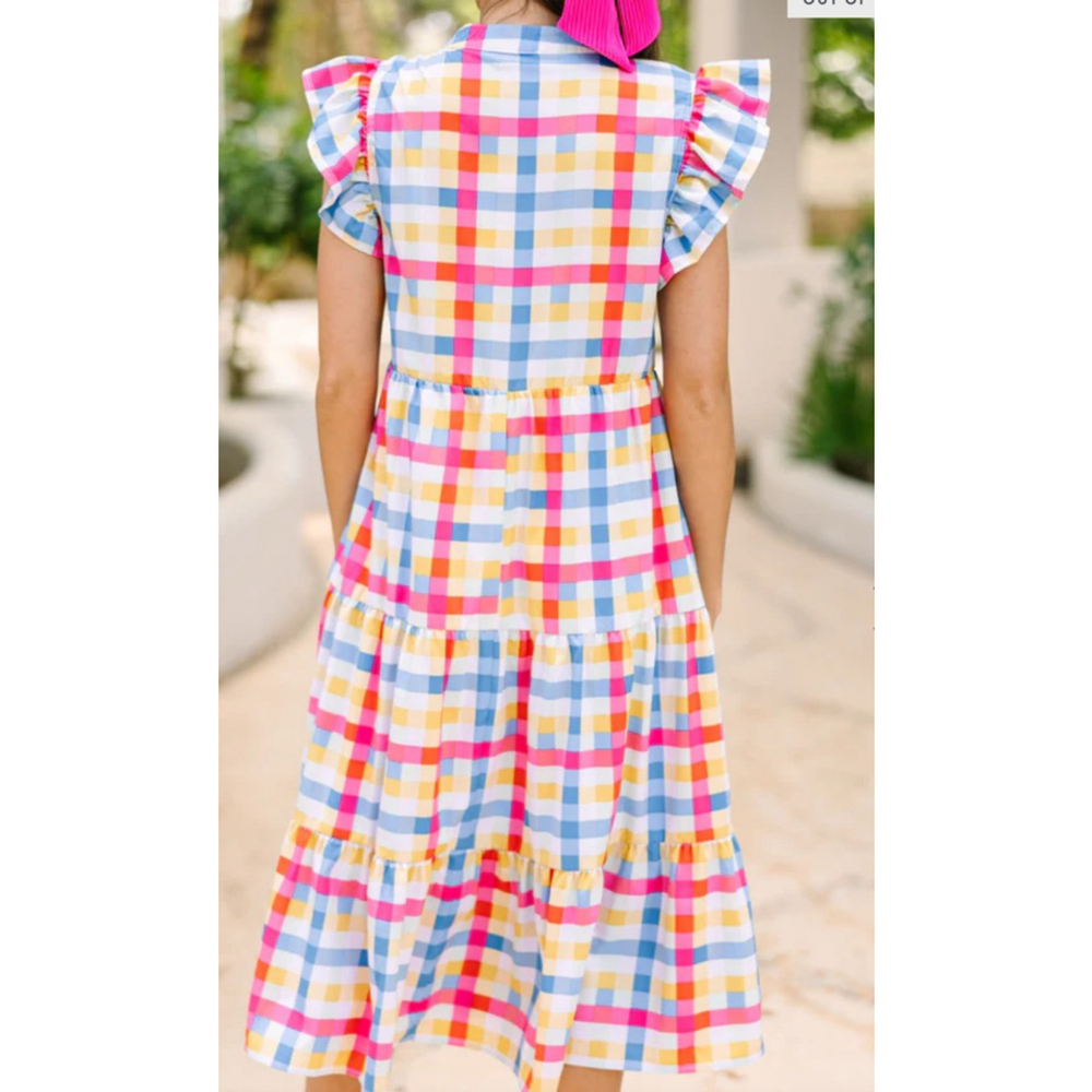 Entro Just A Dream Pink Gingham Midi Dress Size M - Picture 2 of 8